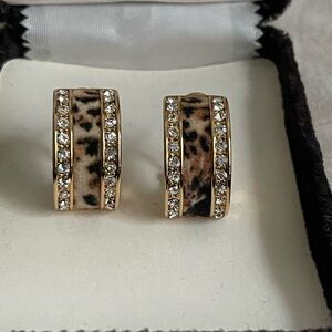 Elegant Gold Leopard Print Earrings with Rhinestones Signed V